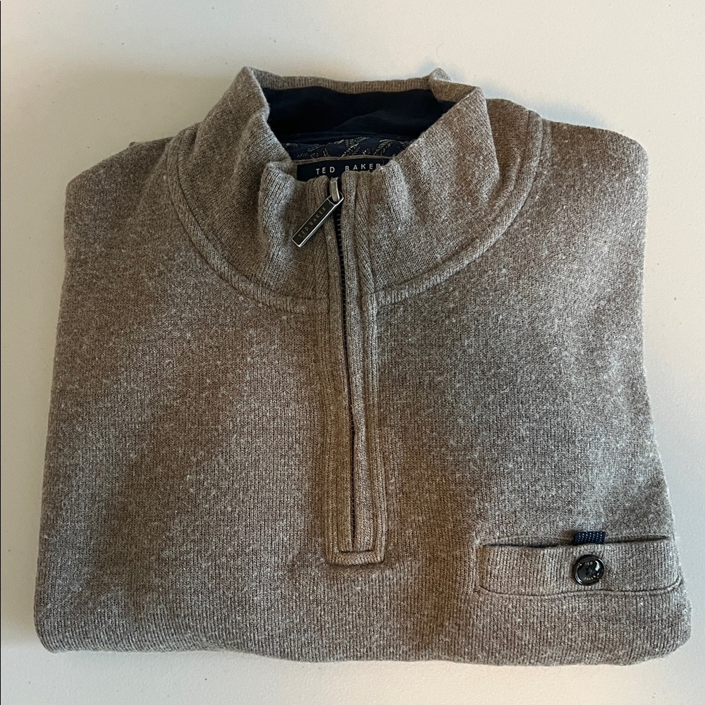 Ted Baker Quarter Zip Sweater Beige Size XL Tall